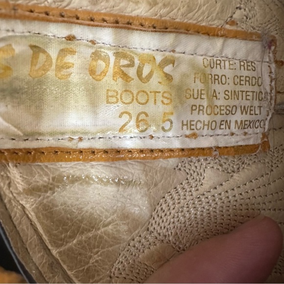 Dos De Oro Leather Western Cowboy Yellow Biker Pull On Mens Boots 7.5 Vintage - Picture 12 of 15